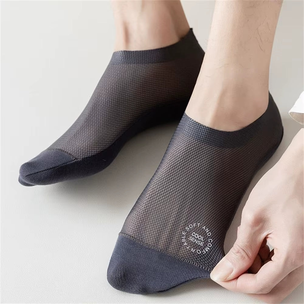3 Pairs Ice Silk Men'S Invisible Boat Socks Summer Thin COTTON SOLE Non Slip Low Cut Short Socks Breathable Mesh