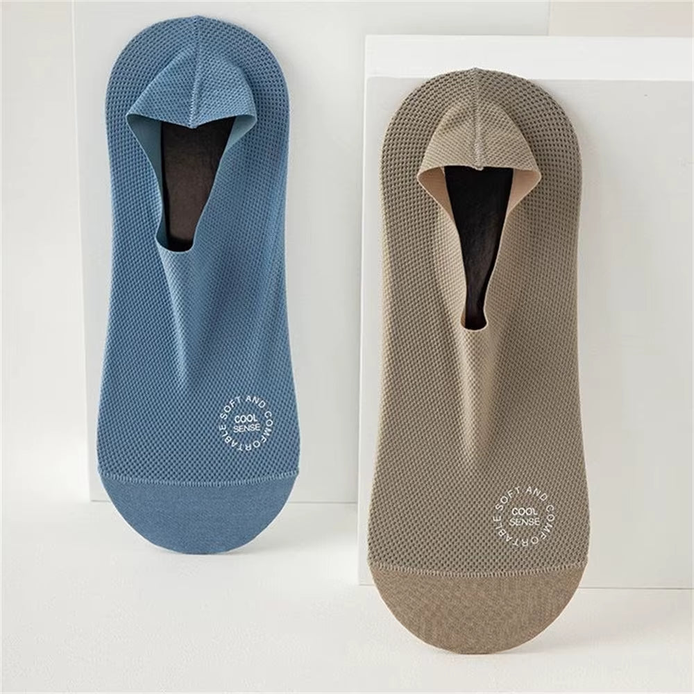 3 Pairs Ice Silk Men'S Invisible Boat Socks Summer Thin COTTON SOLE Non Slip Low Cut Short Socks Breathable Mesh